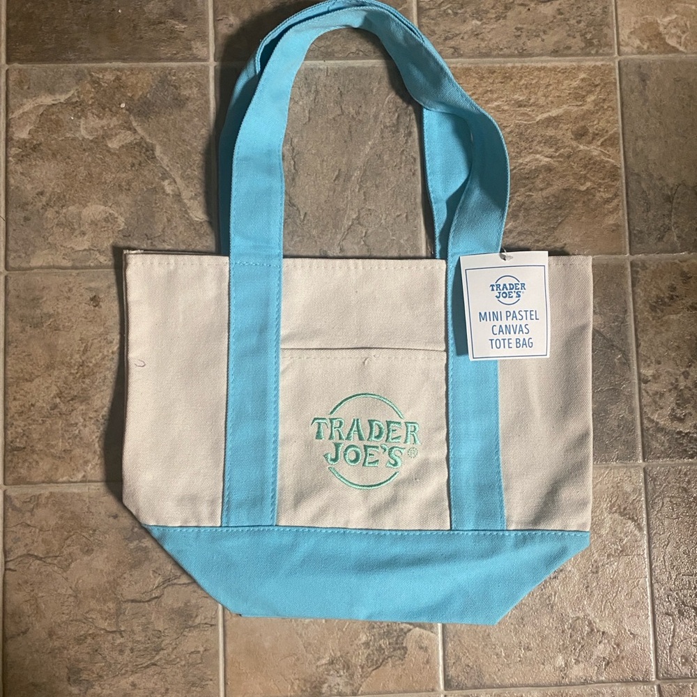 NWT Trader Joe's Mini Pastel Canvas Tote - blue - limited edition